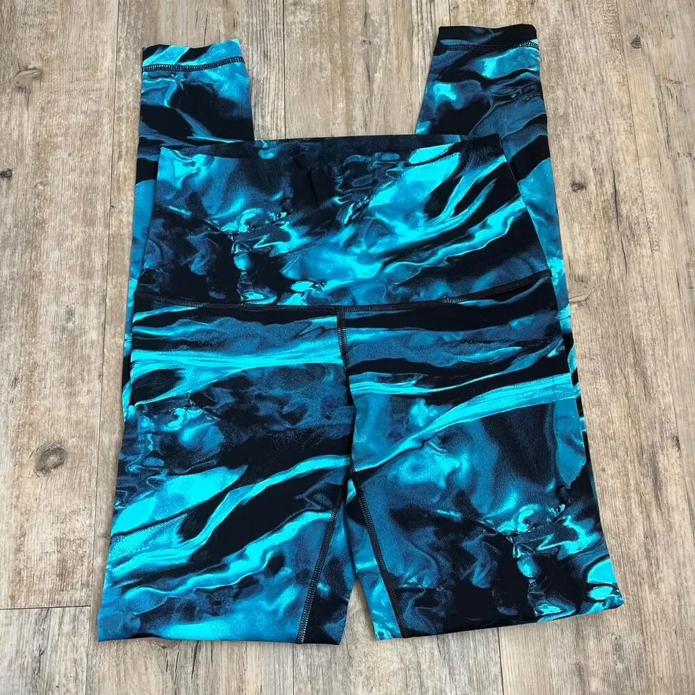 Lululemon Wunder Under Pant Leggings Hi Rise Flux Nulux 6 Blue Marble Black - Picture 2 of 4